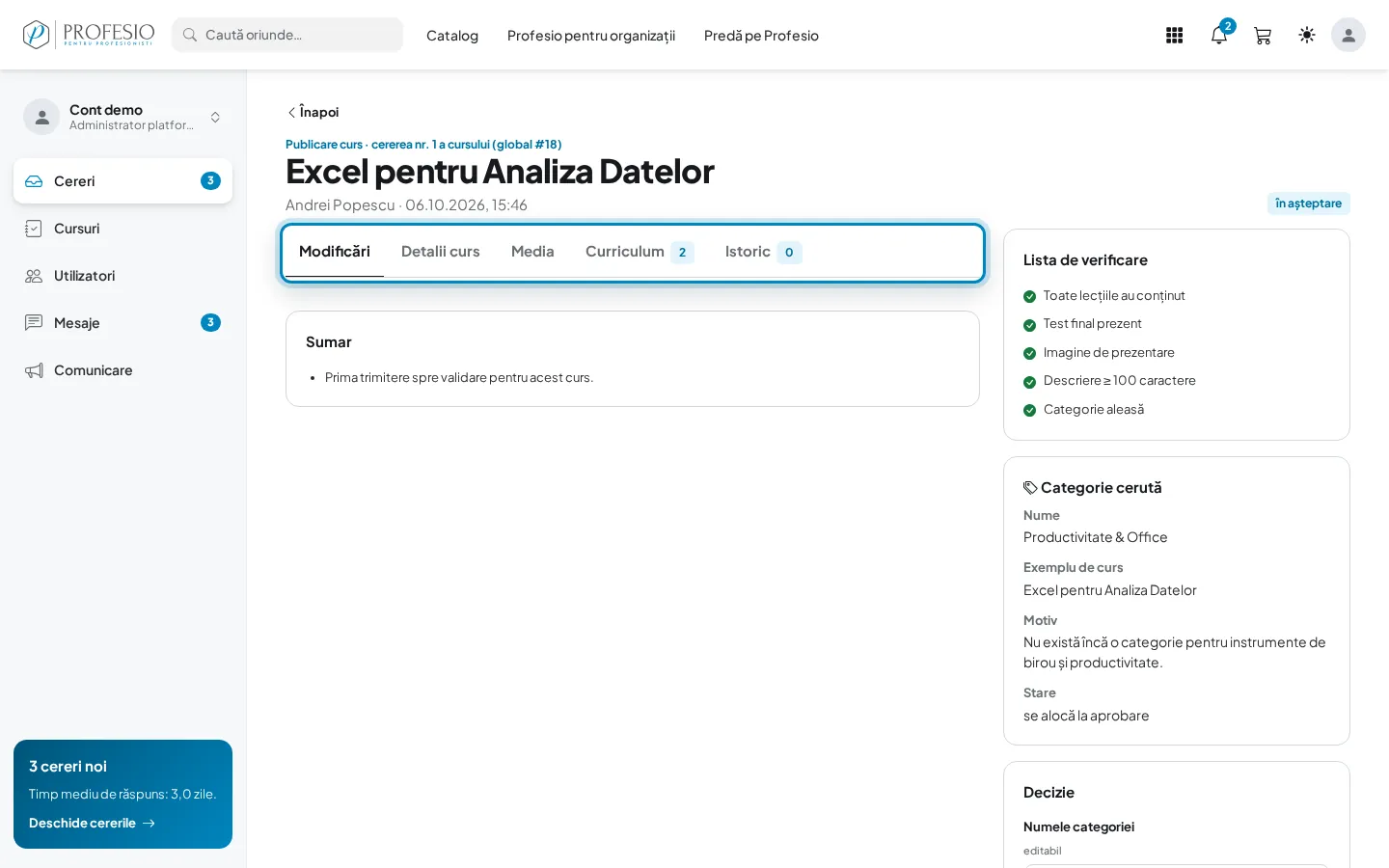Filele paginii de revizuire a cursului