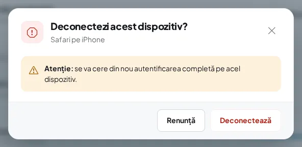 Fereastra „Deconectezi acest dispozitiv?”