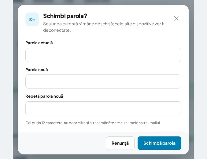 Fereastra „Schimbi parola?”