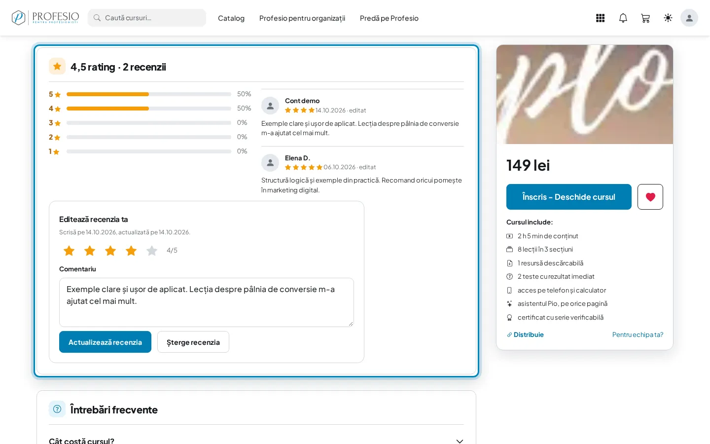 Recenzia publicată și formularul de editare