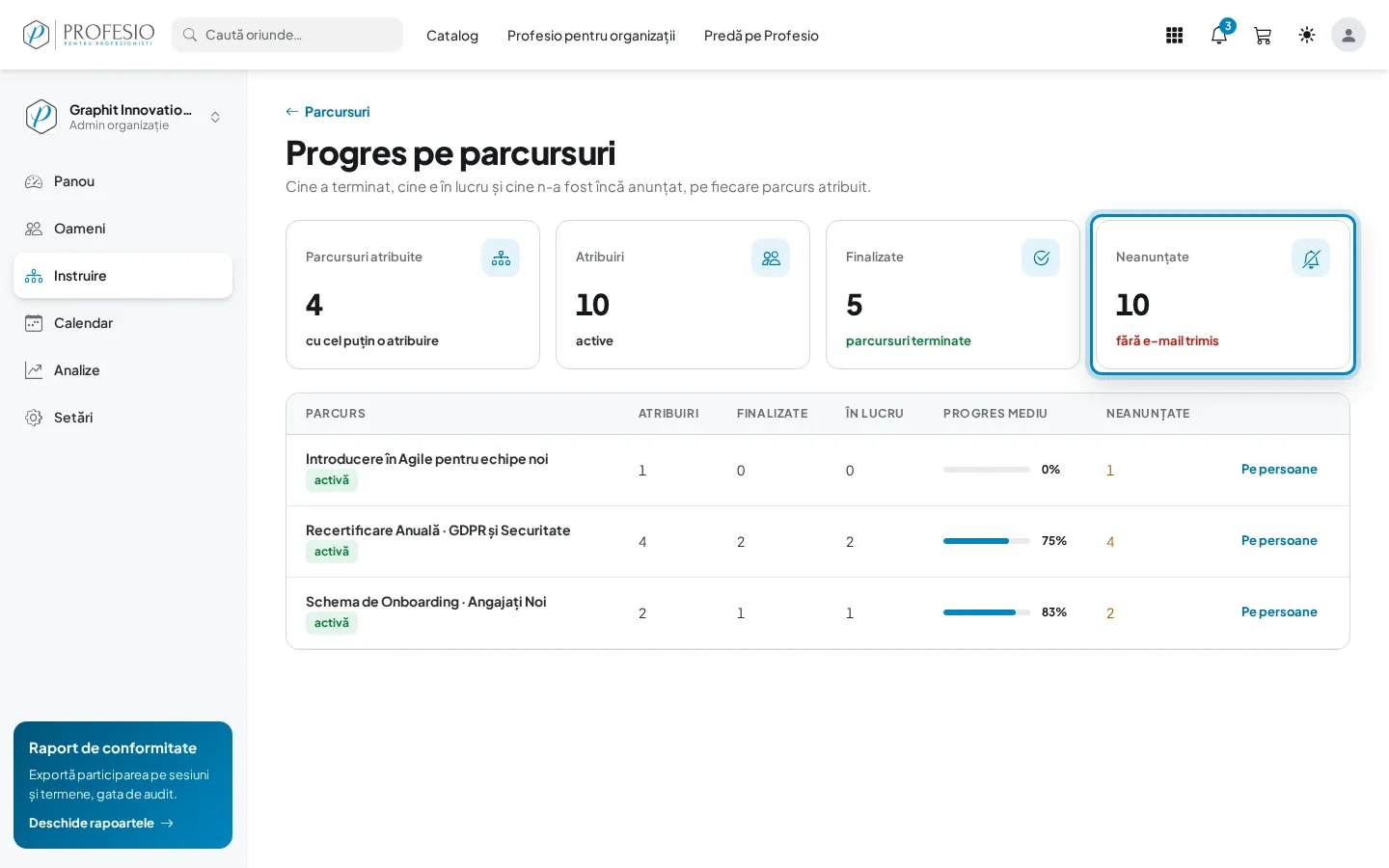 Indicatorul „Neanunțate” din progresul pe parcursuri