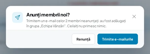 Confirmarea anunțului către membrii grupei