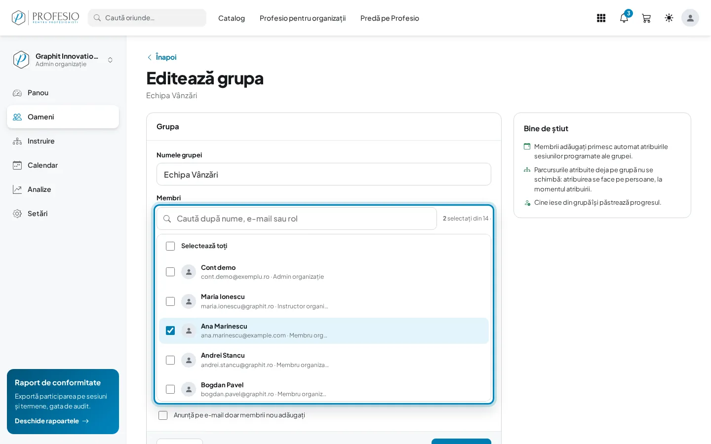 Editarea membrilor unei grupe
