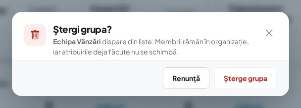 Confirmarea ștergerii unei grupe