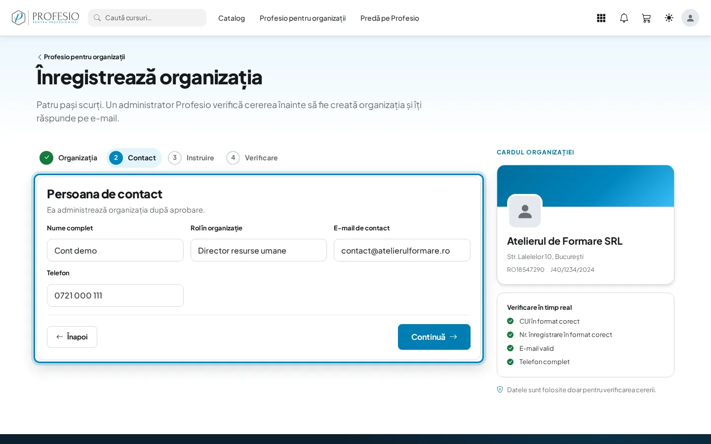 Al doilea pas: persoana de contact