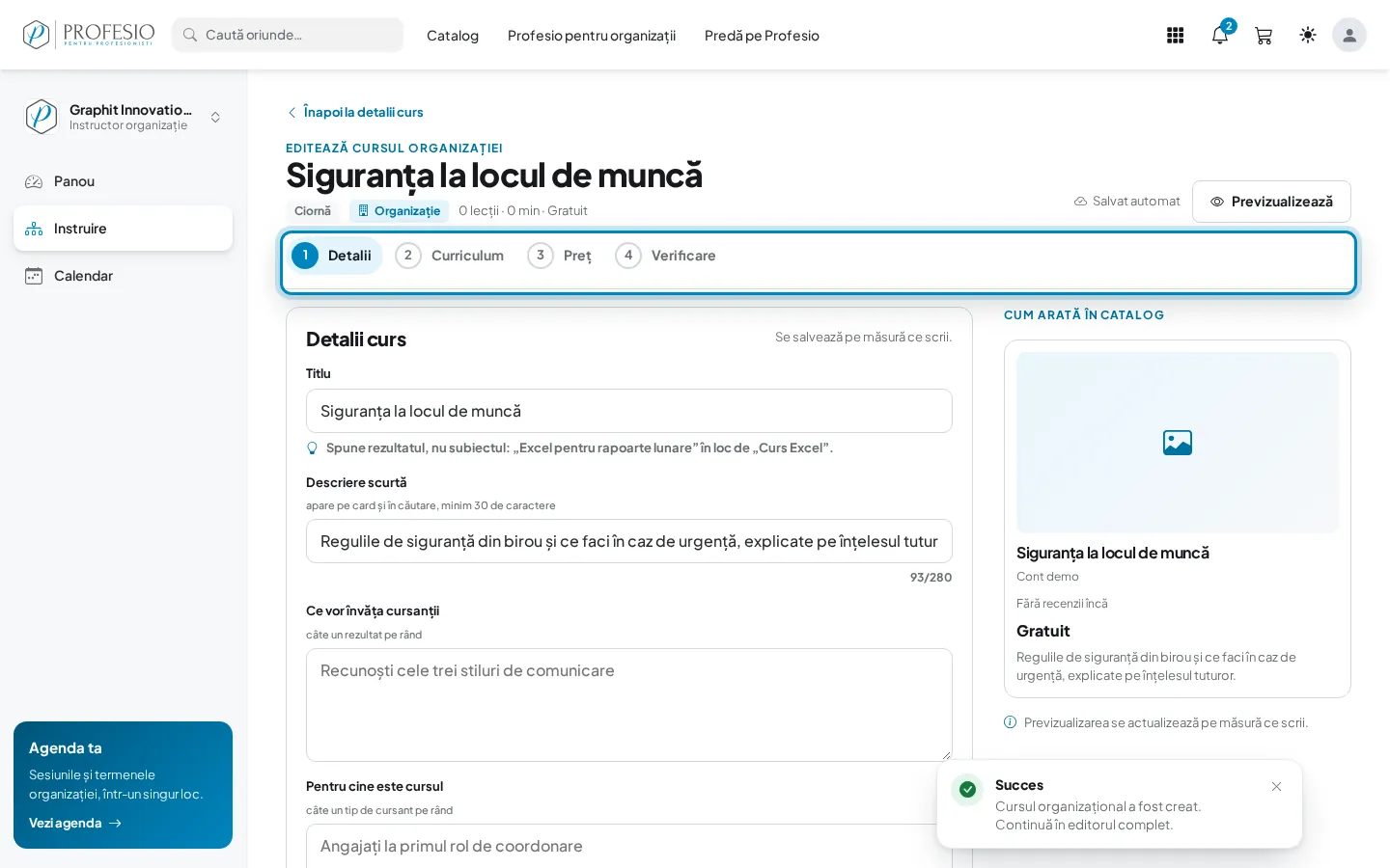 Editorul cursului organizației, cu cei patru pași