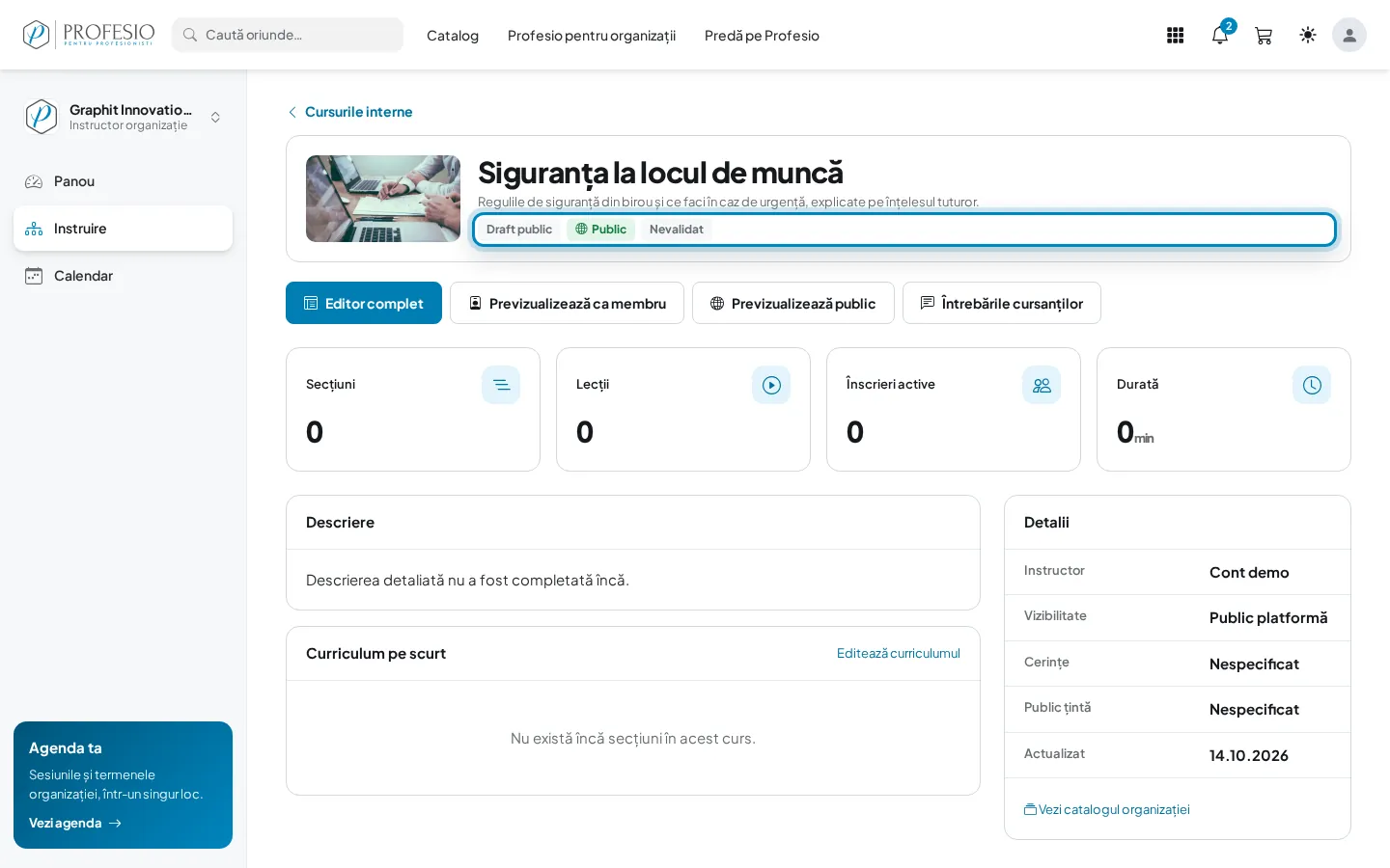 Etichetele de stare din pagina cursului