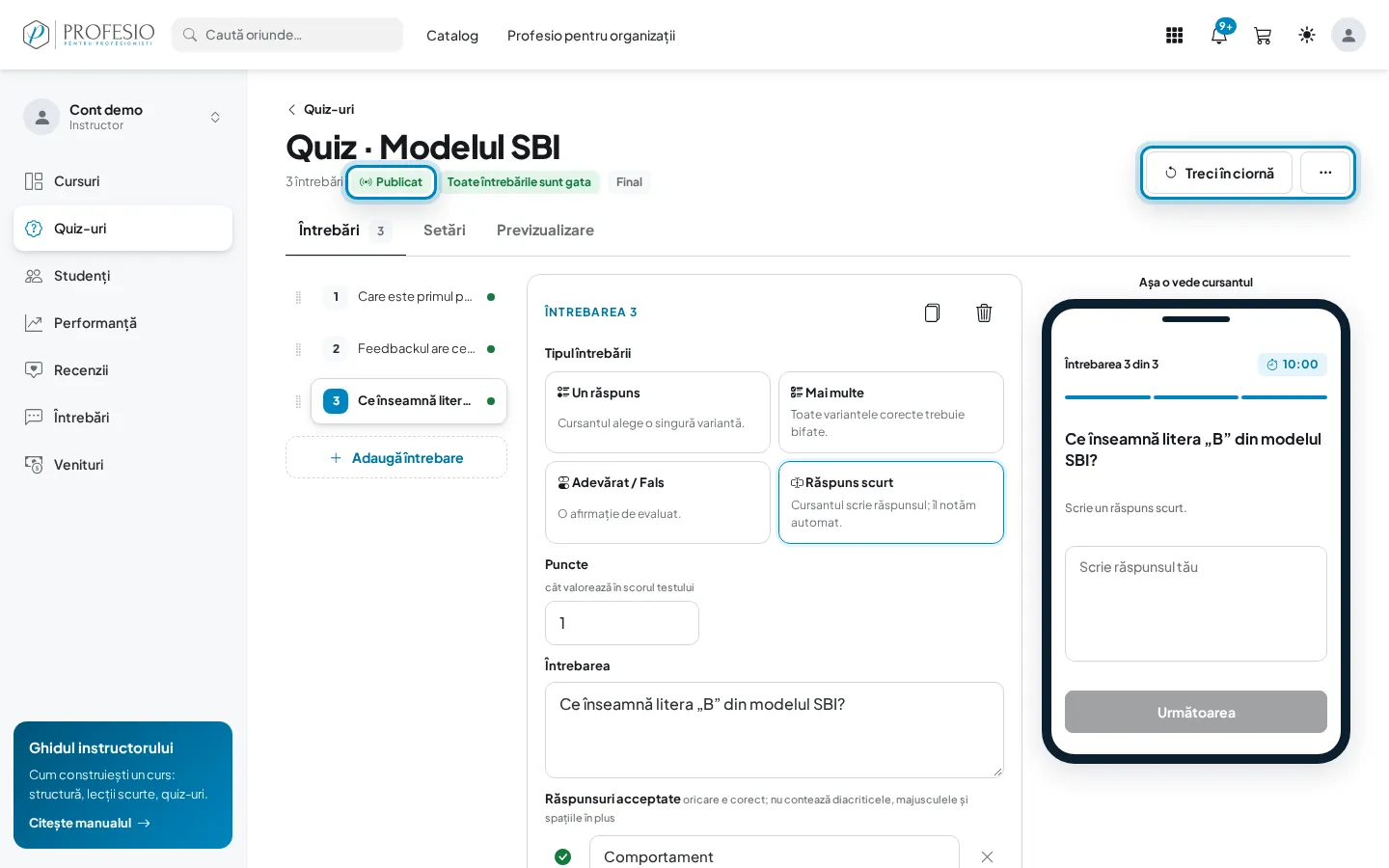 Testul publicat