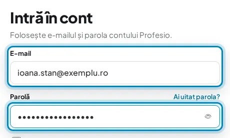 Formularul „Intră în cont”